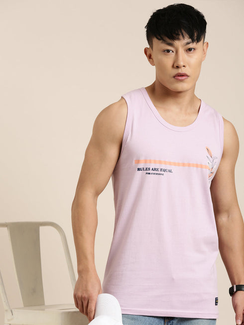 Purple Printed Crew Neck Tank Top